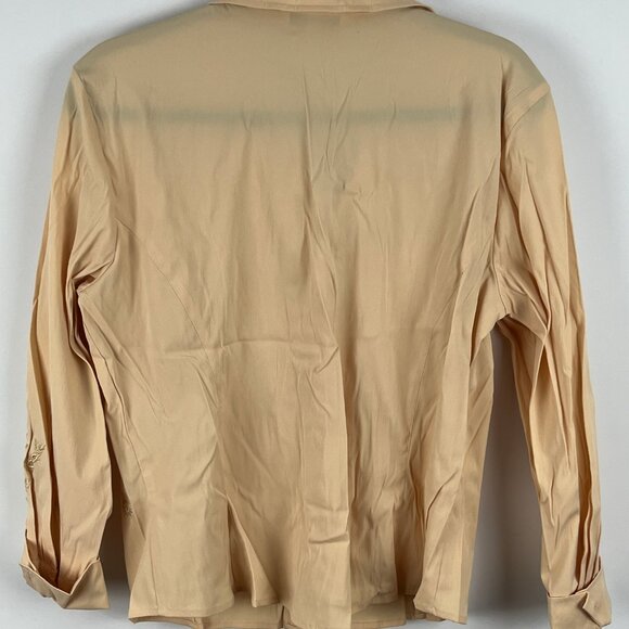 Conrad C Top Blouse Size 12 Beige Floral Long Sleeve Collared Button Down - Picture 6 of 9
